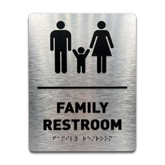 Family Restroom Sign - Brushed Aluminum