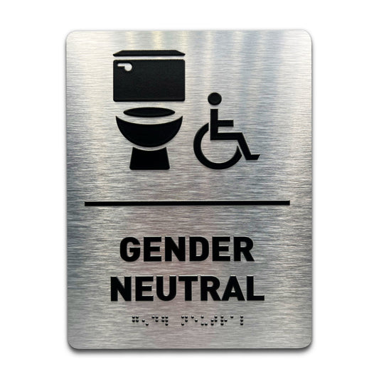 Gender Neutral Toilet/Wheelchair - Brushed Aluminum